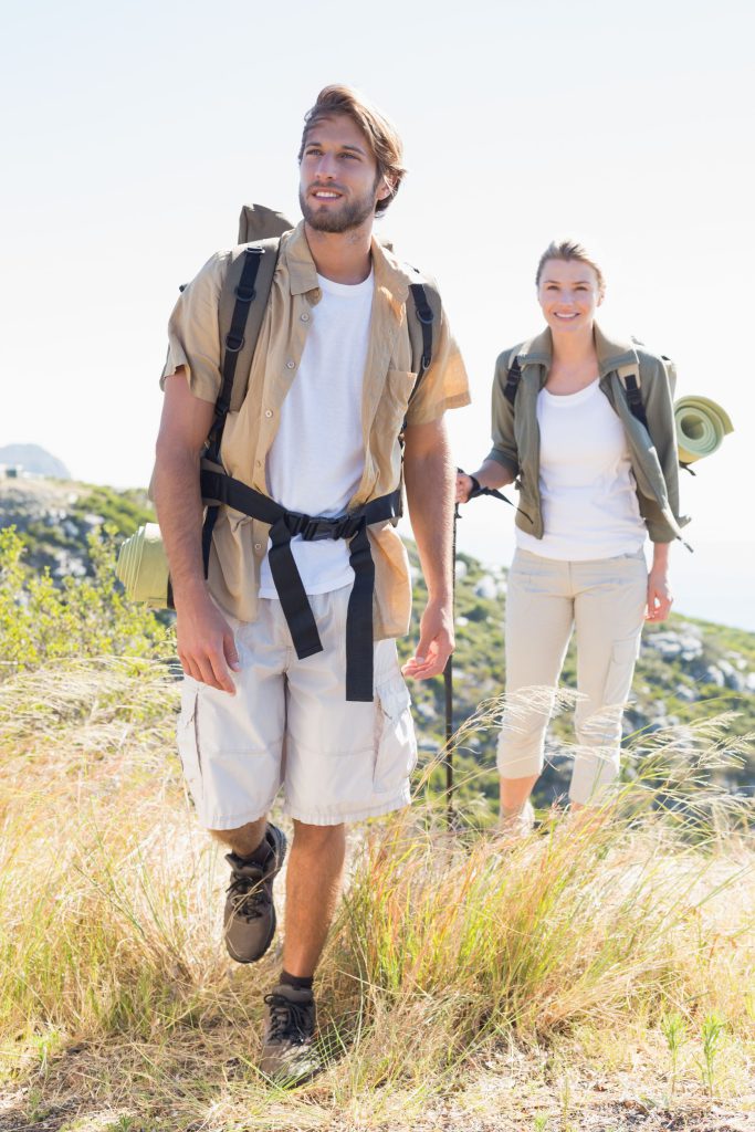 Man En Vrouw Backpack Bergbeklimmen Wandelen Natuur