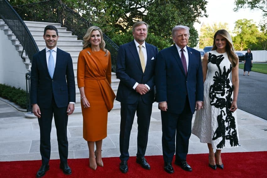 Rob Jetten, koningin Máxima, koning Willem-Alexander en Donald Trump en Melania Trump