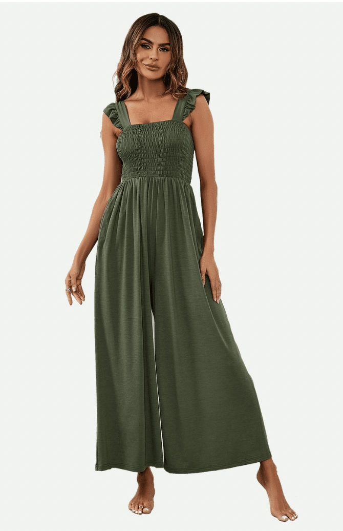 Jumpsuit Met Bandjes En Ruches Olijfgroen Bol.com